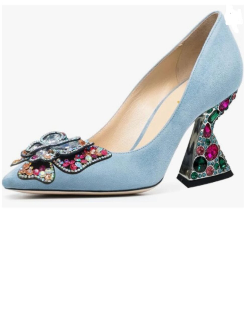 YDN Blue Suede Butterfly Pumps Colorful Crystal High Heels Studded Slip On Shoe